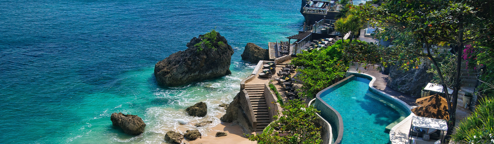 Aerial view of the beach next to Ayana Resort Bali, Indonesia