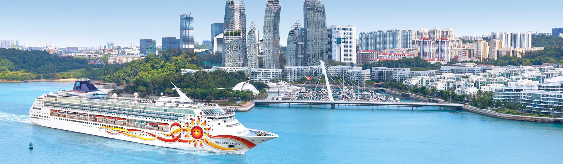 NCL Sun Cruise Ship sailing into Singapore