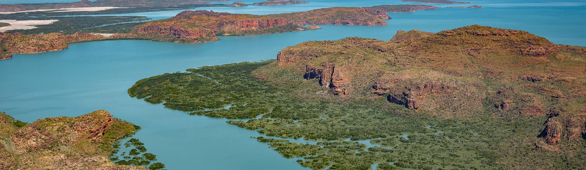 Arial view of Hunter river in the Kimberley Region of Western Australia