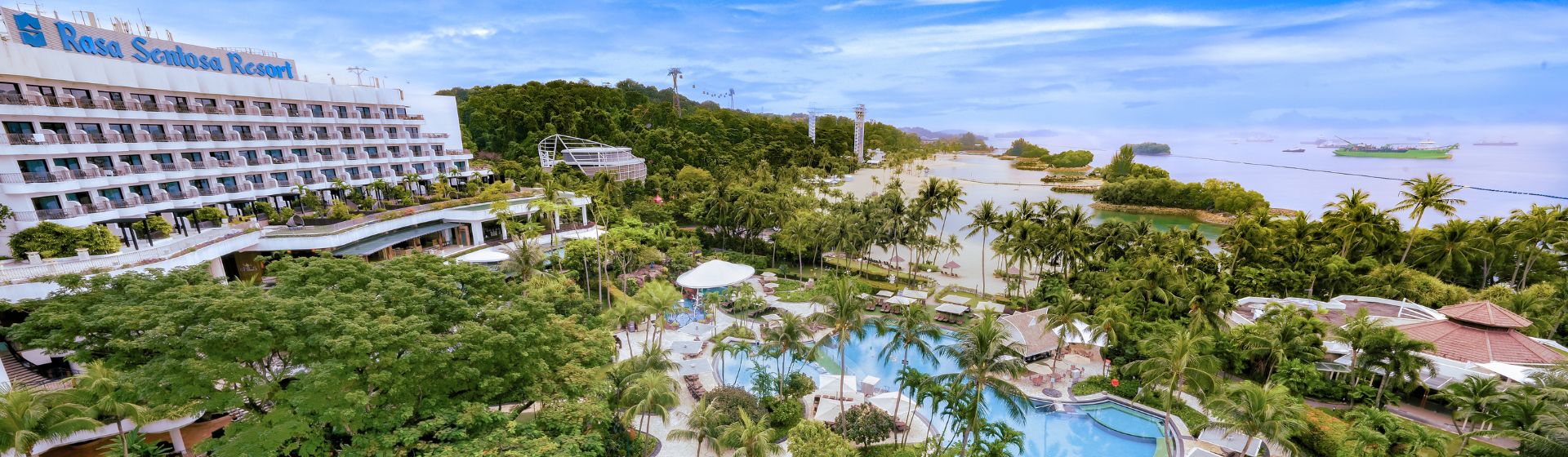 Aerial view of Shangri-La Rasa Sentosa Singapore Hotel against the beachfront