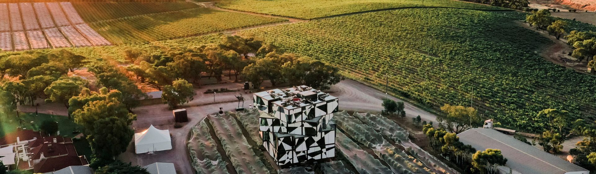 Aerial view of The d'Arenberg Cube in McLaren Vale, South Australia
