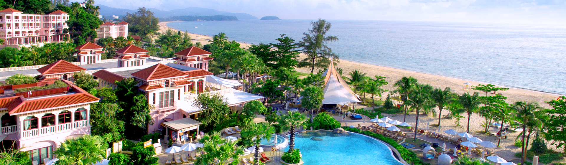 Aerial view of pool area adjacent to Karon Beach at Centara Grand Beach Resort Phuket, Thailand
