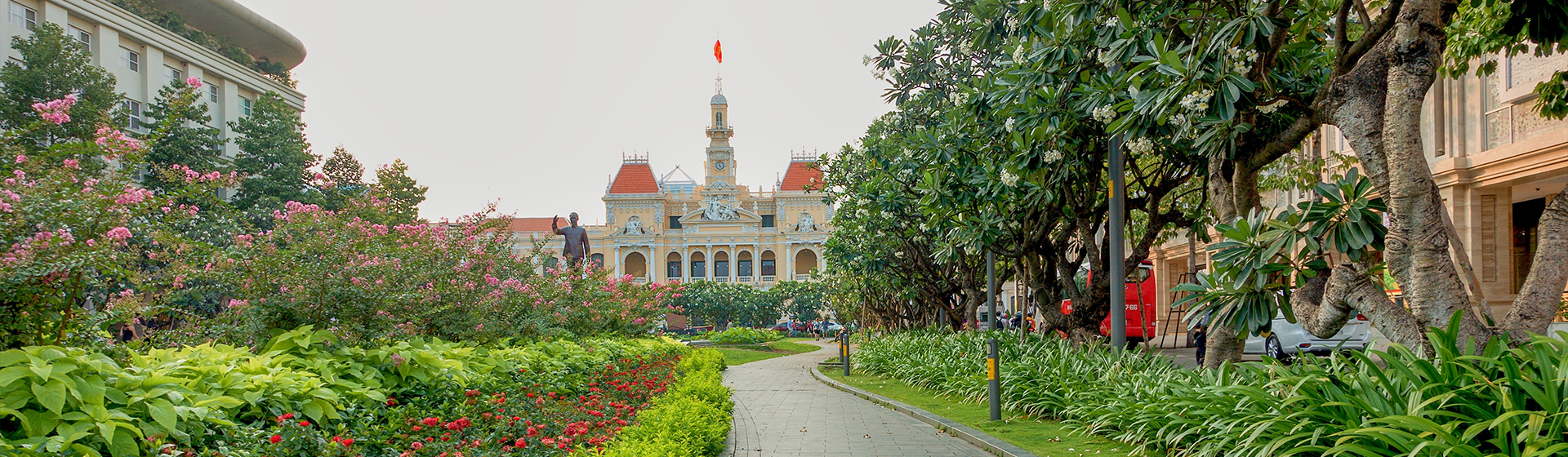 Colonial Building with landscaped gardens at Ho Chi Minh City, Vietnam