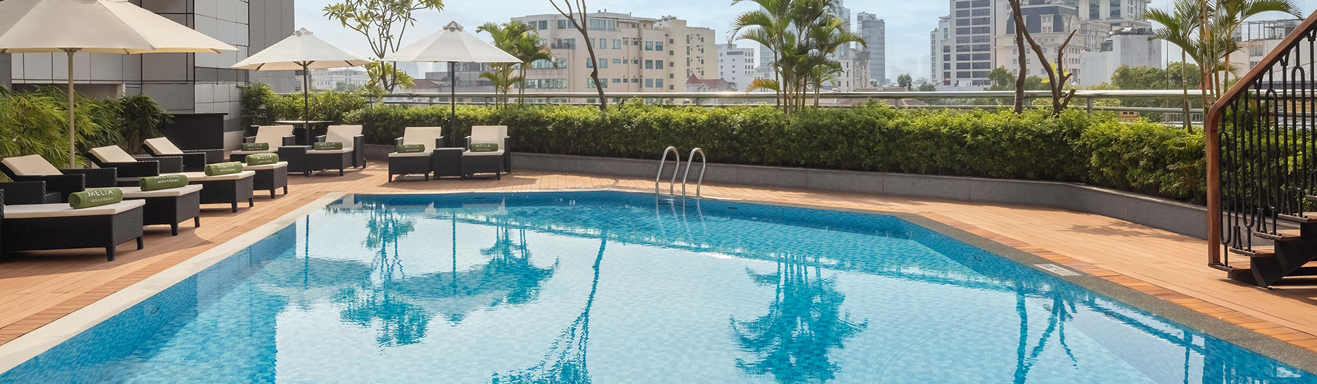 View of outdoor pool at Melia Hanoi Hotel, Vietnam