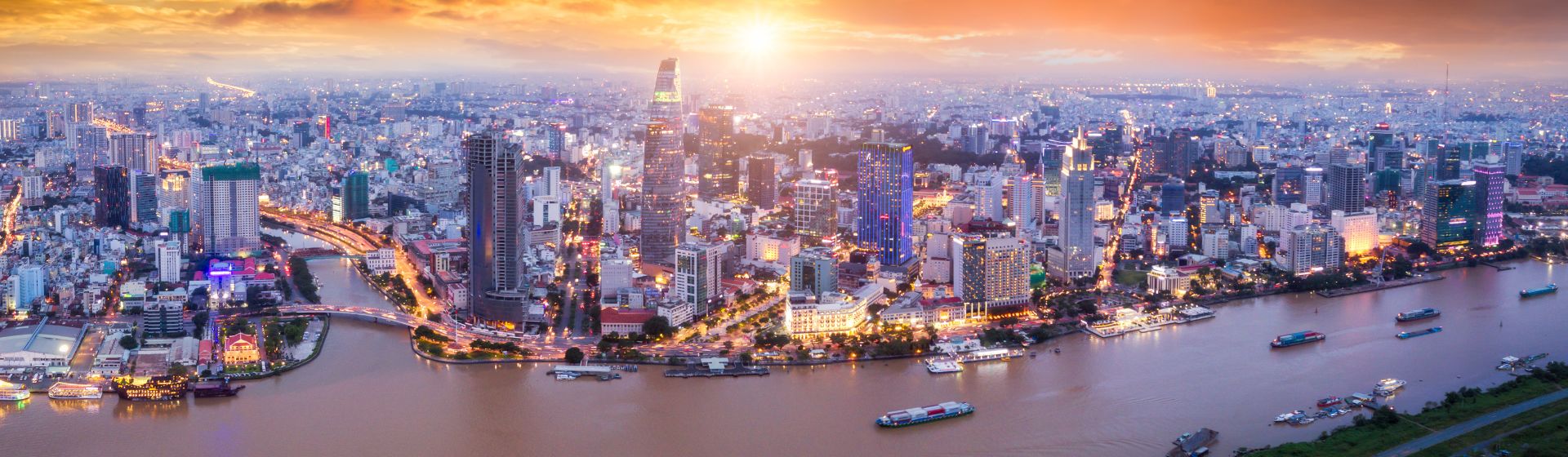 Aerial view of Ho Chi Minh City skyline in Vietnam