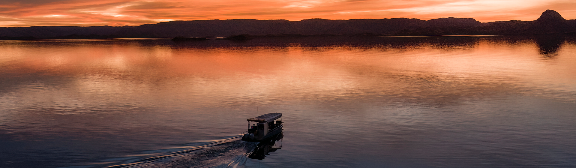 Aerial view Boat cruise along the Ord River to Kununurra, Western Australia
