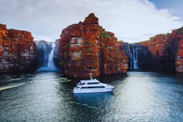 Ocean Dream cruise ship adjacent to King George Falls in the Kimberley region